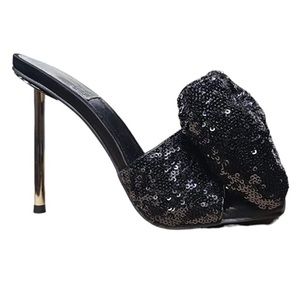 Jeffrey Campbell Bow Down Mule in Black Sequin
